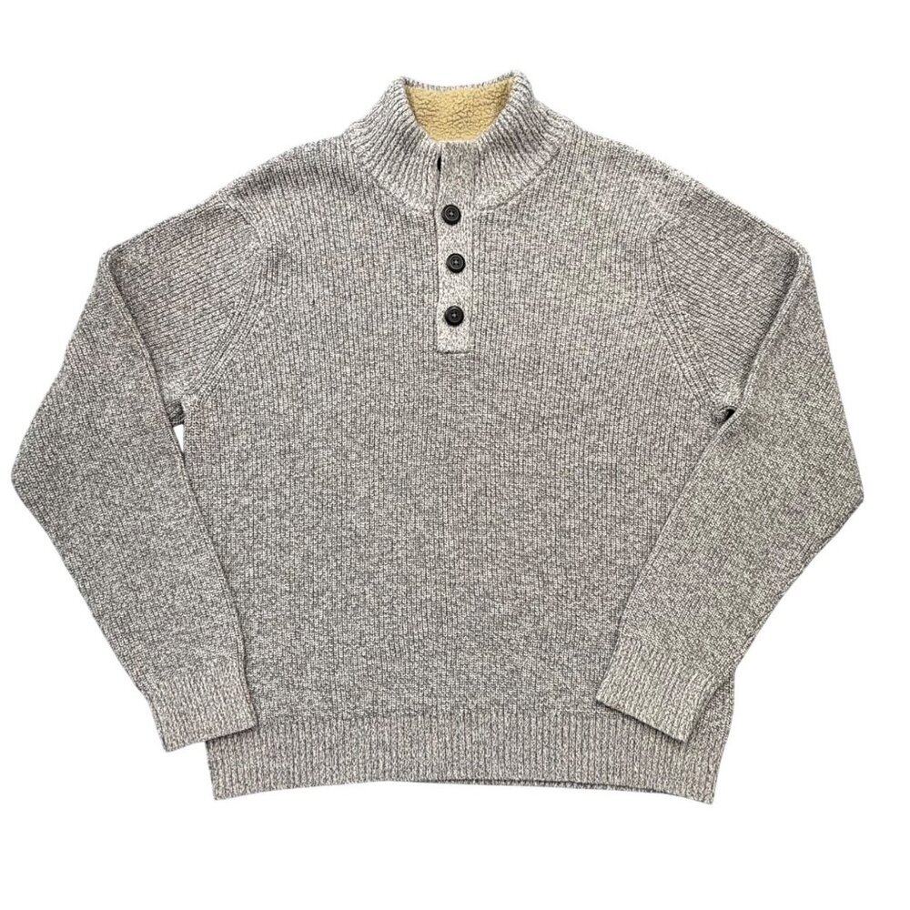 VTG GH‎ Bass Marled Knit Henley Sweater Cotton Dad Preppy Grandpa Taupe Mens 2XL